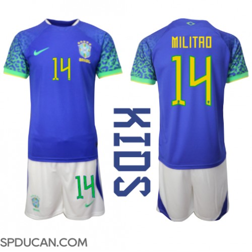 Dječji Nogometni Dres Brazil Eder Militao #14 Gostujuci SP 2022 Kratak Rukav (+ Kratke hlače)